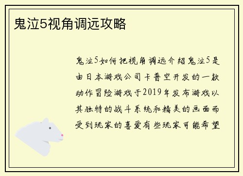 鬼泣5视角调远攻略