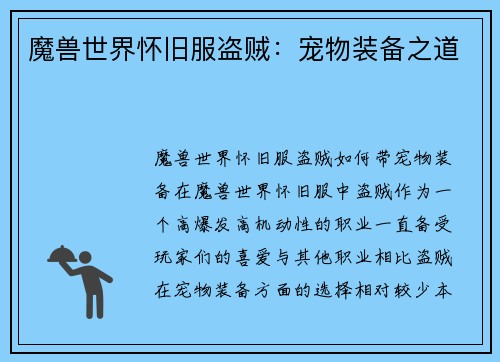 魔兽世界怀旧服盗贼：宠物装备之道